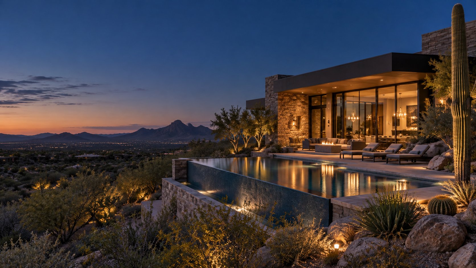 Arizona home with desert landscaping and mountain views